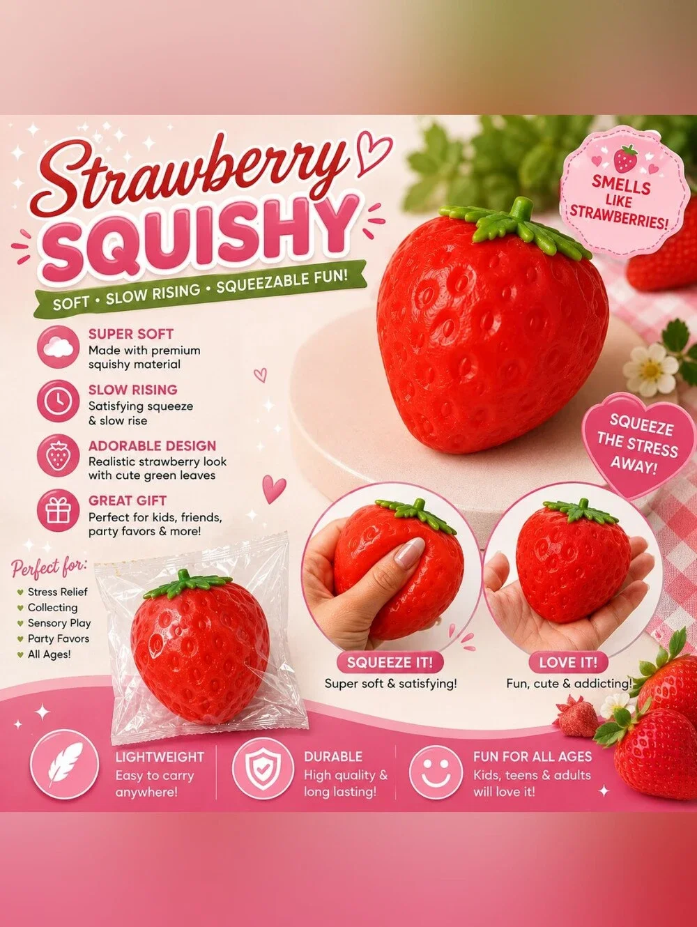 🍓 Strawberry Scented Squishy Slow Rising Stress Toy – NEW